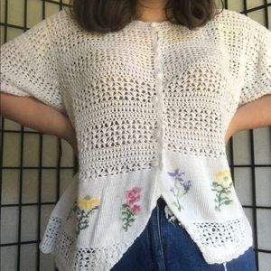 Early 2000s Knot Crochet Floral Cardigan Size 2X